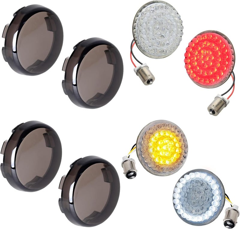 NTHREEAUTO 1157 LED Front Turn Signals, 1156 Rear Turn Signal Light 2Inch Bullet Bulbs with Smoked Lens Cover Compatible with Harley Sportster Softail Dyna Road King Street Glide Iron 883 Touring - Image 1
