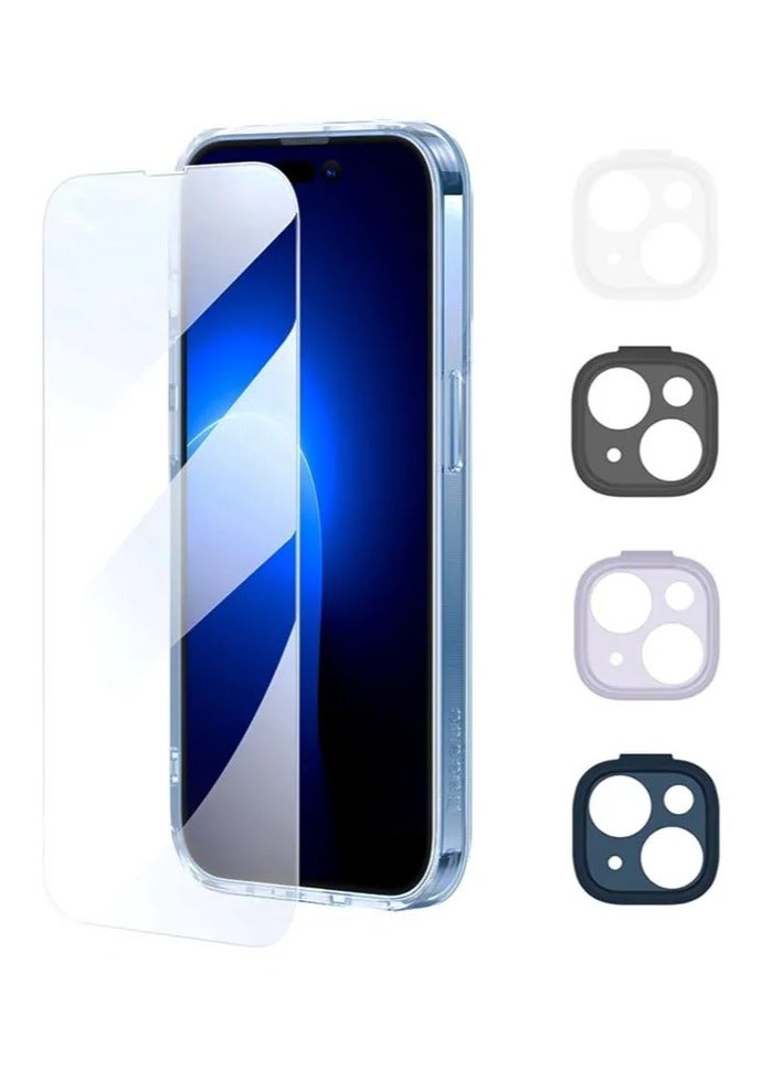 Baseus Illusion Series Protective Case For Ip 14 Plus (With Clear/Black/Blue/Purple Camera Lens Frames And Full Coverage Tempered Glass Screen Protector And Cleaning Kit), Clear - Image 2