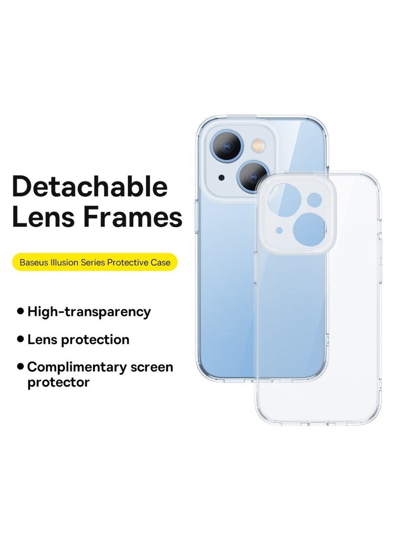 Baseus Illusion Series Protective Case For Ip 14 Plus (With Clear/Black/Blue/Purple Camera Lens Frames And Full Coverage Tempered Glass Screen Protector And Cleaning Kit), Clear - Image 4