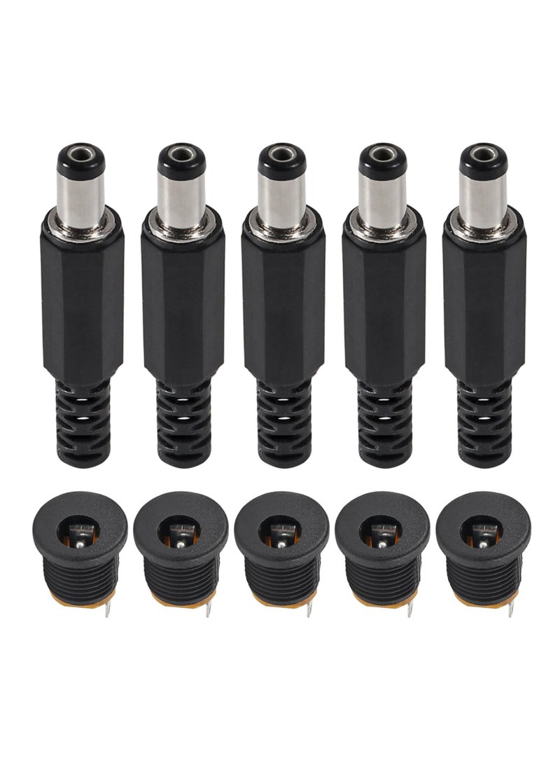 SYOSI 5Pcs 5.5mm x 2.1mm DC Male Power Plug Solder Power Jack Adapter Connector with 5Pcs DC Power Jack 5.5mm x 2.1mm 3 Pin Female DC Barrel Jack Panel Mount Connector  - Image 1