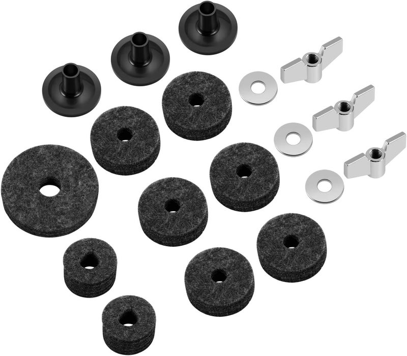 Flexzion 18-Piece Cymbal Accessories Kit - Includes Cymbal Felts and Sleeves with Base, Wing Nuts, Washers, & Hi-Hat Cup & Clutch Felts for Mounting & Securing Cymbals on Drum Sets (Gray) - Image 1
