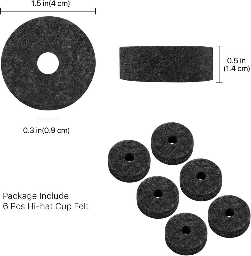 Flexzion 18-Piece Cymbal Accessories Kit - Includes Cymbal Felts and Sleeves with Base, Wing Nuts, Washers, & Hi-Hat Cup & Clutch Felts for Mounting & Securing Cymbals on Drum Sets (Gray) - Image 5