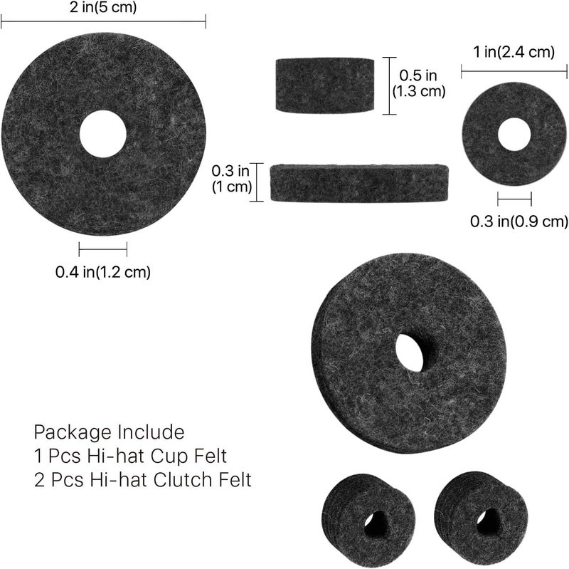 Flexzion 18-Piece Cymbal Accessories Kit - Includes Cymbal Felts and Sleeves with Base, Wing Nuts, Washers, & Hi-Hat Cup & Clutch Felts for Mounting & Securing Cymbals on Drum Sets (Gray) - Image 4