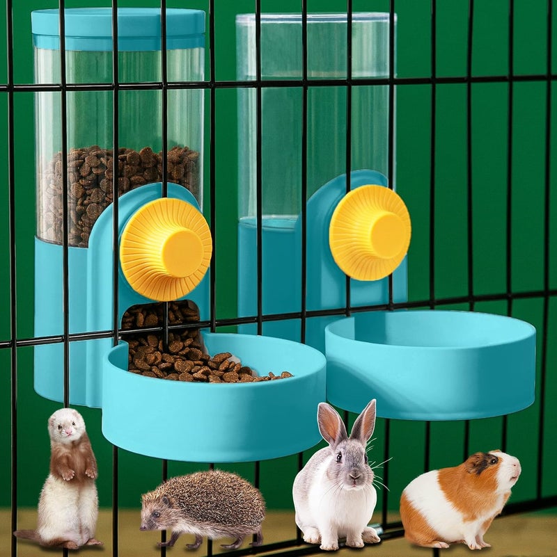 Kenond 40oz Hanging Automatic Rabbit Food and Water Dispenser, Dog Cage and Ferret Feeder, Gravity Cat Feeder Set, Cage Food Bowl for Bunny, Guinea Pig, Chinchilla (Green) - Image 1