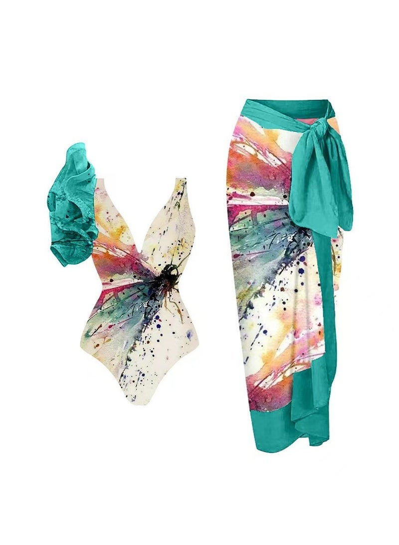 SISGL 2-Piece Women Swimsuit With Beach Cover Ups Long Wrap Skirt Bathing Suit Swimwear Holiday Beach Dress Female Retro Swimwear Vintage Surf Wear Summer - Image 1