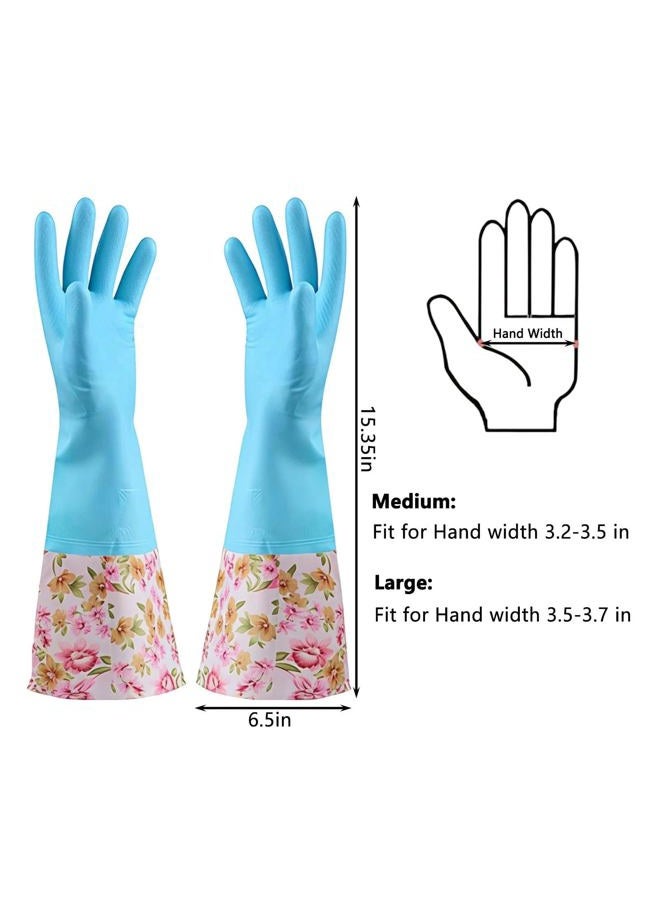 KINGFINGER Rubber Latex Waterproof Dishwashing Gloves,2 Pair Medium Long Cuff Flock Lining Household Cleaning Gloves - Image 3