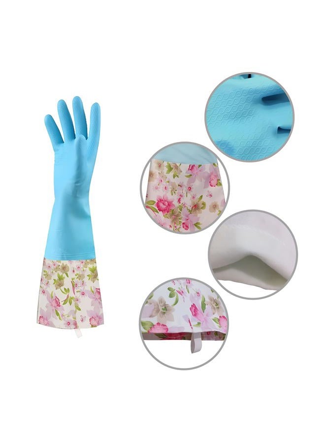 KINGFINGER Rubber Latex Waterproof Dishwashing Gloves,2 Pair Medium Long Cuff Flock Lining Household Cleaning Gloves - Image 5