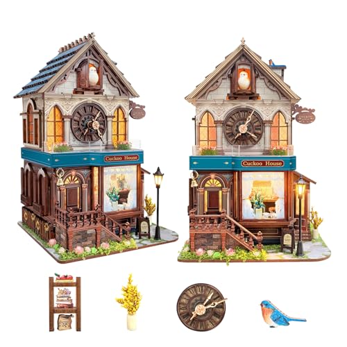 UFLJPKS Book Nook Kit for Adults and Teens DIY Miniature House Kit with Led Light 3D Wooden Puzzles for Adults Wood Gifts for Family and FriendsCuckoo House - Image 1
