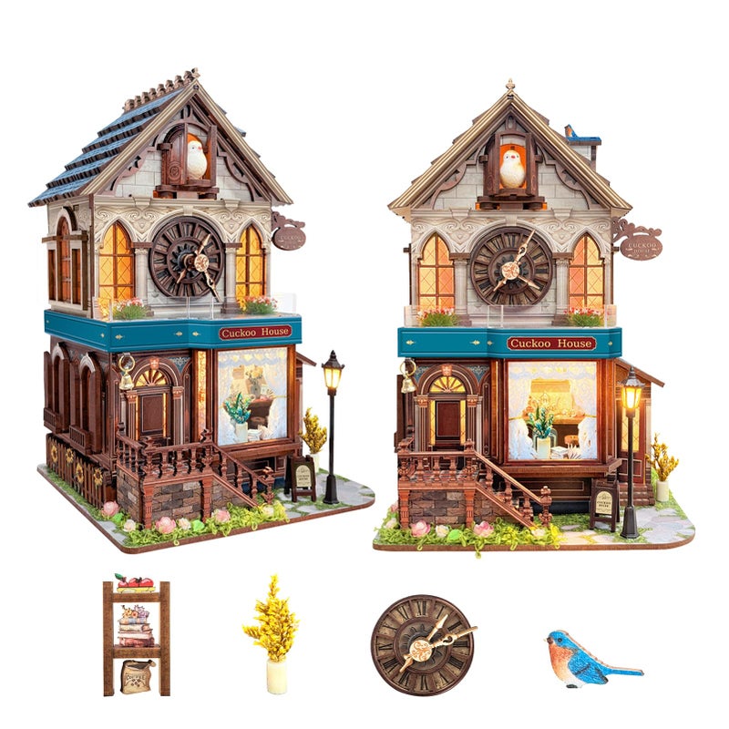 UFLJPKS Book Nook Kit for Adults and Teens DIY Miniature House Kit with Led Light 3D Wooden Puzzles for Adults Wood Gifts for Family and FriendsCuckoo House - Image 3
