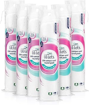 Lil-Lets LilLets Cotton Wool Round Pads 6 x 100 Count Certified Organic 100 Pure Cotton Wool Soft and Absorbent Gentle on Skin Dermatologically Tested - Image 1