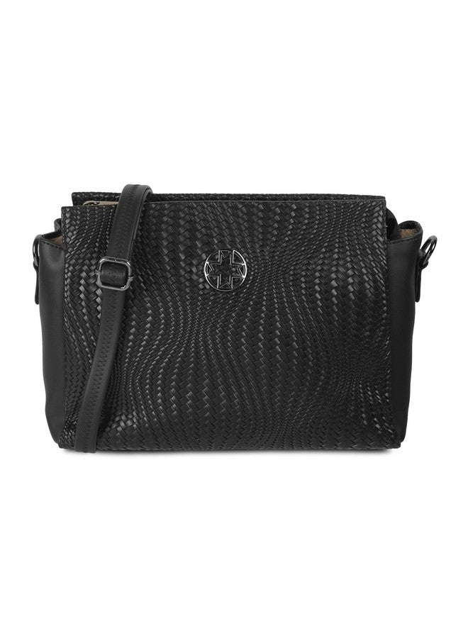 Metro Women Black Faux Leather Casual Sling Bag with Adjustable Handle (66-499) - Image 1