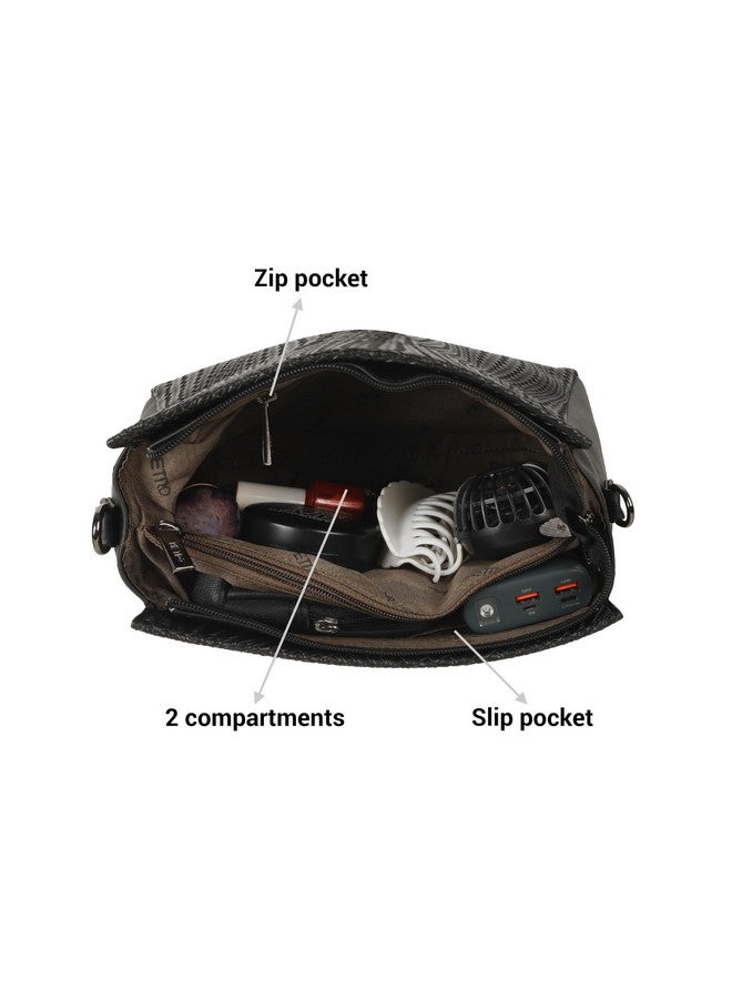 Metro Women Black Faux Leather Casual Sling Bag with Adjustable Handle (66-499) - Image 5