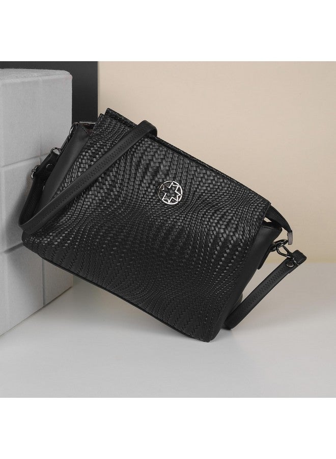 Metro Women Black Faux Leather Casual Sling Bag with Adjustable Handle (66-499) - Image 2