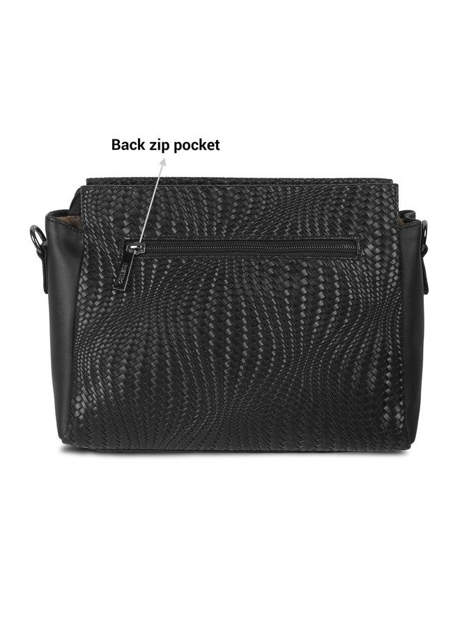 Metro Women Black Faux Leather Casual Sling Bag with Adjustable Handle (66-499) - Image 4