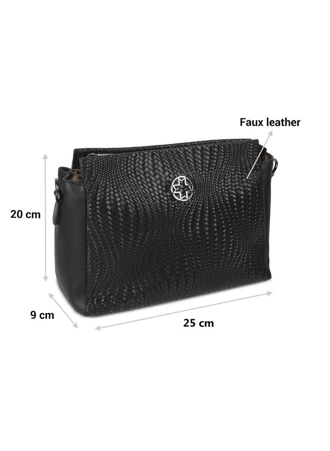 Metro Women Black Faux Leather Casual Sling Bag with Adjustable Handle (66-499) - Image 3