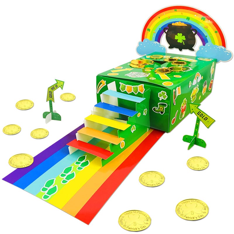 HEYINSHEN St. Patrickâ€™s Day Leprechaun Trap Kit for Boys Girls, DIY Catch A Leprechaun Trap Box with Rainbow Ramp & Gold Coins, St Patrickâ€™s Day Crafts Activities for Classroom Party Home Supplies - Image 1