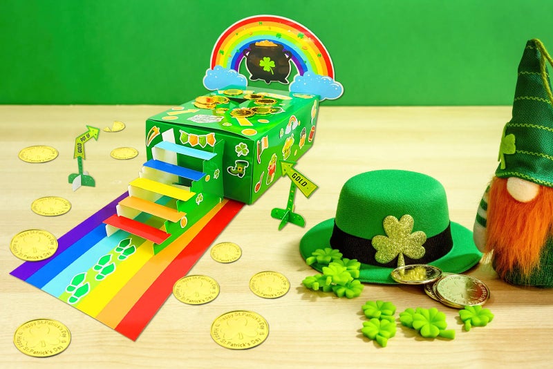 HEYINSHEN St. Patrickâ€™s Day Leprechaun Trap Kit for Boys Girls, DIY Catch A Leprechaun Trap Box with Rainbow Ramp & Gold Coins, St Patrickâ€™s Day Crafts Activities for Classroom Party Home Supplies - Image 5