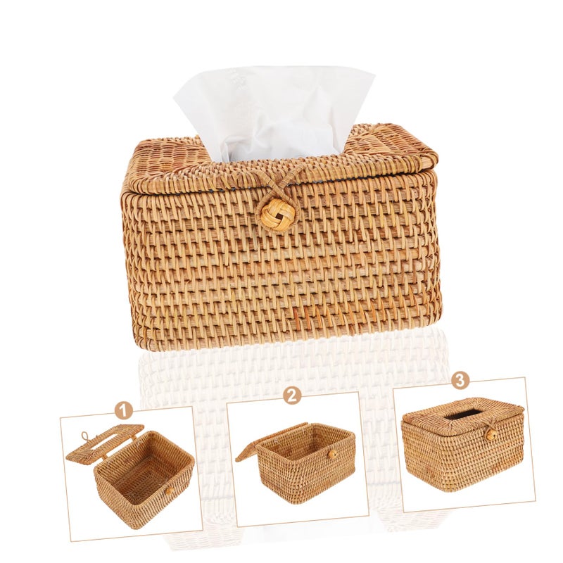 حامل علبة المناديل من الروطان منظف طبيعي للتخزين لديكور المنزل والمكتب - Image 4