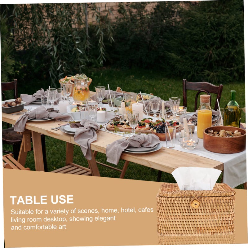 حامل علبة المناديل من الروطان منظف طبيعي للتخزين لديكور المنزل والمكتب - Image 5