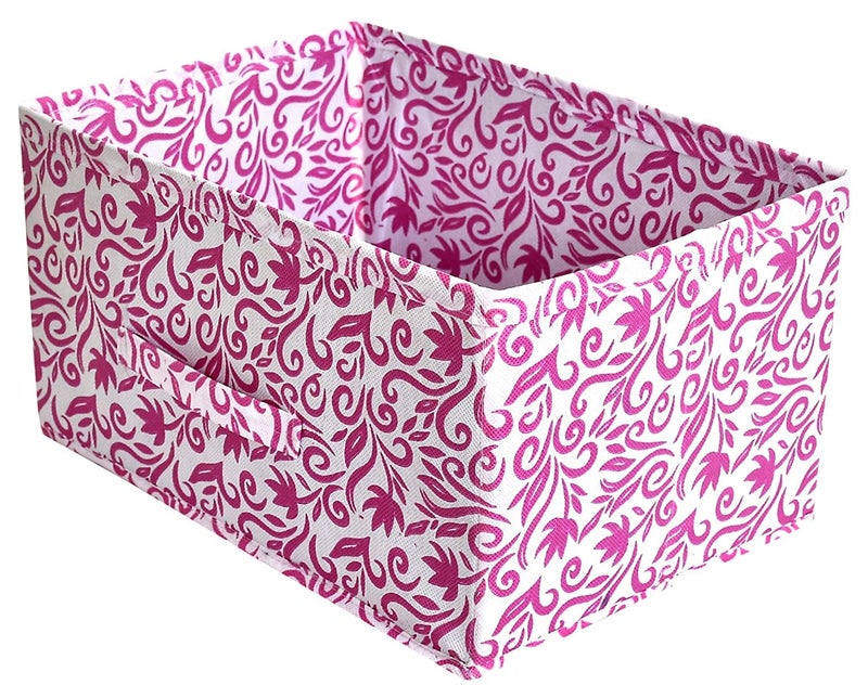 Kuber Industries Heart Home Cotton Floral Printed Multipurposes Rectangular Flodable Storage Box, Drawer Storage And Cloth Organizer (Pink)-Hs43Hearth26301  - Image 1