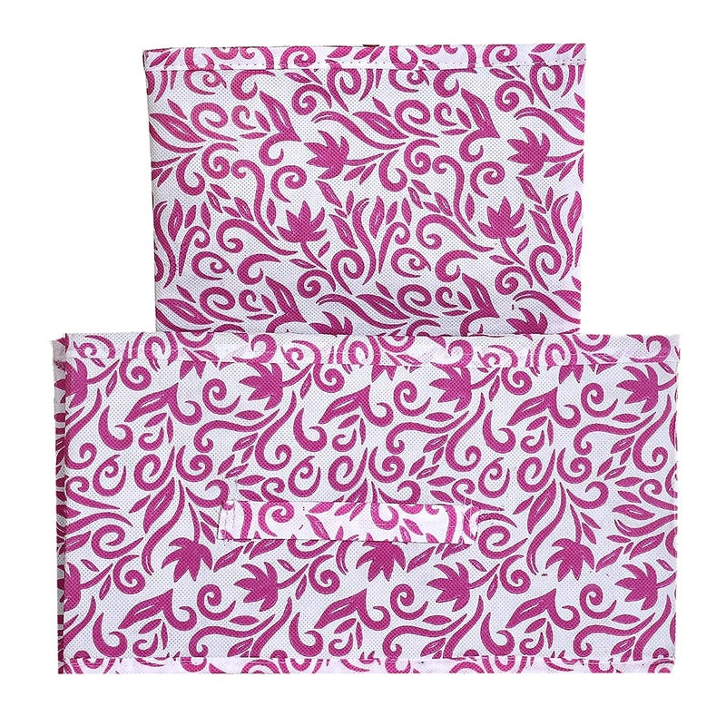Kuber Industries Heart Home Cotton Floral Printed Multipurposes Rectangular Flodable Storage Box, Drawer Storage And Cloth Organizer (Pink)-Hs43Hearth26301  - Image 4