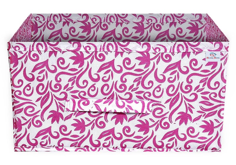 Kuber Industries Heart Home Cotton Floral Printed Multipurposes Rectangular Flodable Storage Box, Drawer Storage And Cloth Organizer (Pink)-Hs43Hearth26301  - Image 3