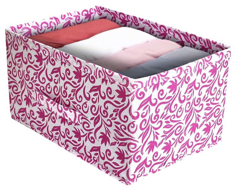 Kuber Industries Heart Home Cotton Floral Printed Multipurposes Rectangular Flodable Storage Box, Drawer Storage And Cloth Organizer (Pink)-Hs43Hearth26301  - Image 2