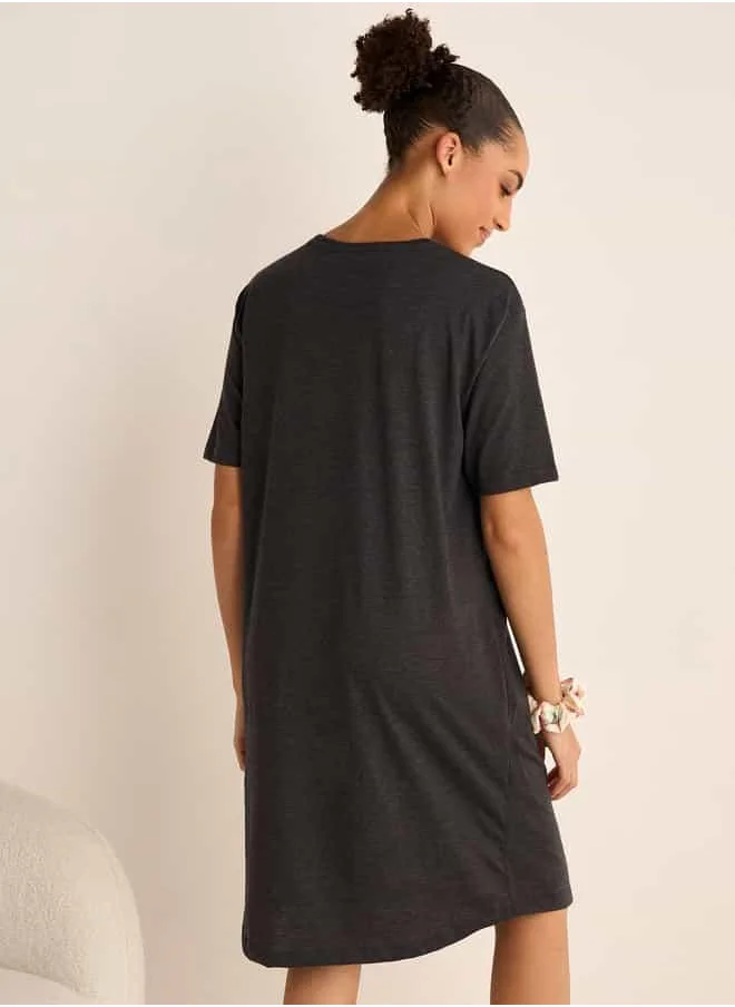 فاف Set of 2 - Printed Sleepshirt with Round Neck and Short Sleeves