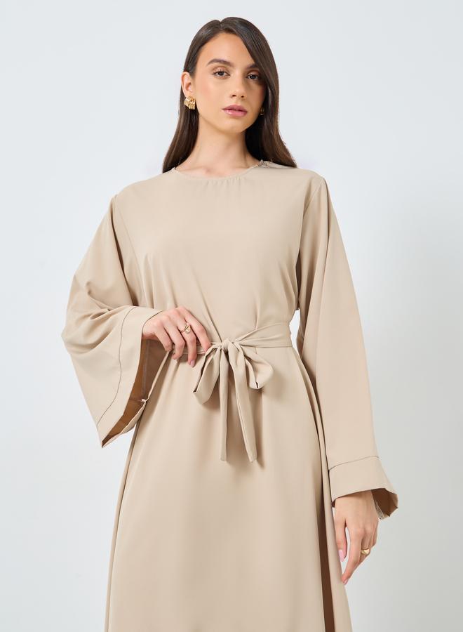 Take Two Solid Long Sleeve Belted Abaya - Image 3