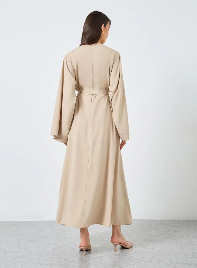 تايك تو Take Two Solid Long Sleeve Belted Abaya