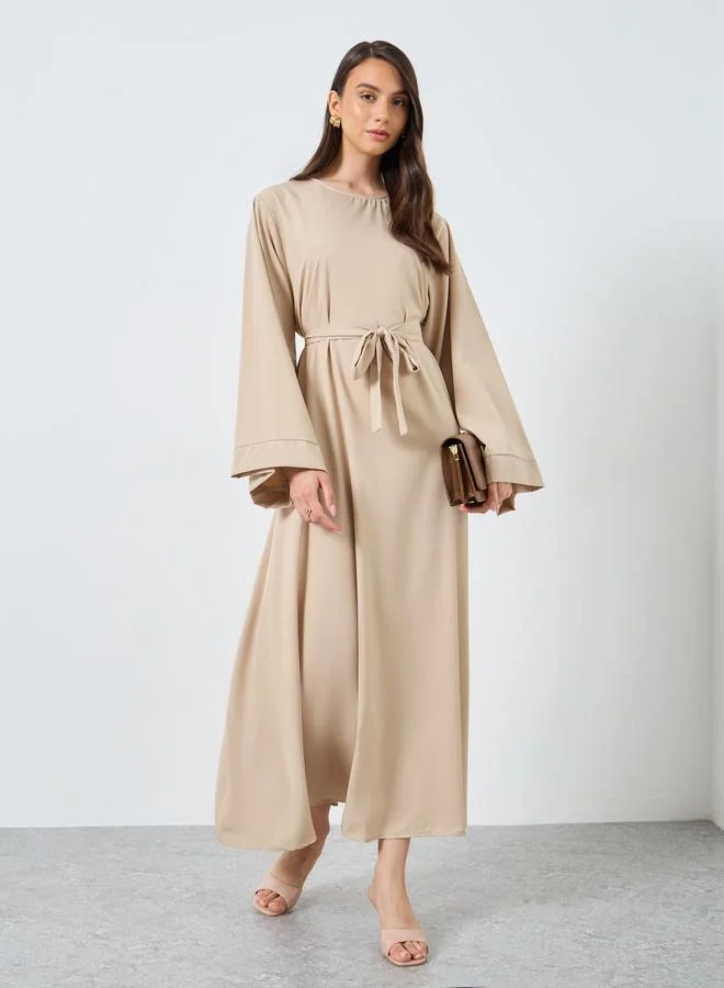 تايك تو Take Two Solid Long Sleeve Belted Abaya