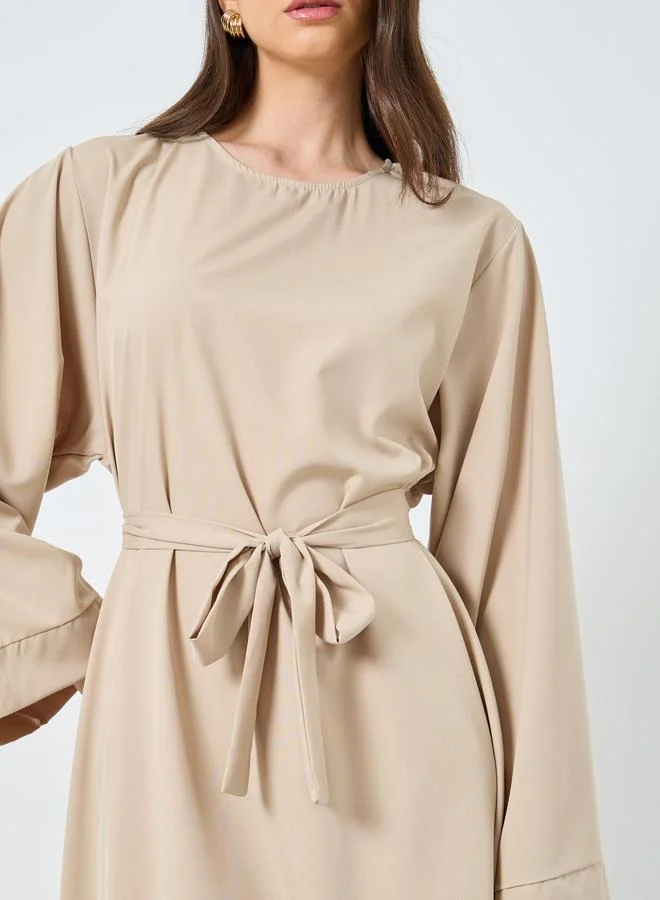 تايك تو Take Two Solid Long Sleeve Belted Abaya
