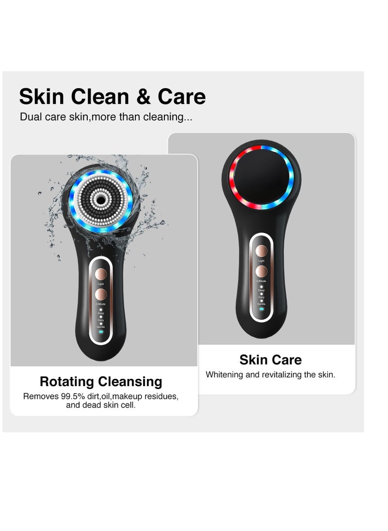 UMICKOO Face Scrubber Exfoliator,Facial Cleansing Brush Rechargeable IPX7 Waterproof with 5 Brush Heads,Electric Face Spin Brush for Exfoliating, Massaging and Deep Cleansing (Black+Gold)  - Image 2