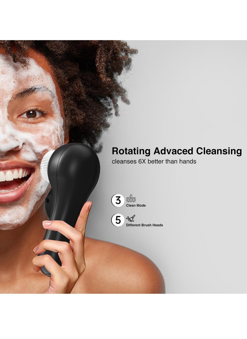 UMICKOO Face Scrubber Exfoliator,Facial Cleansing Brush Rechargeable IPX7 Waterproof with 5 Brush Heads,Electric Face Spin Brush for Exfoliating, Massaging and Deep Cleansing (Black+Gold)  - Image 3