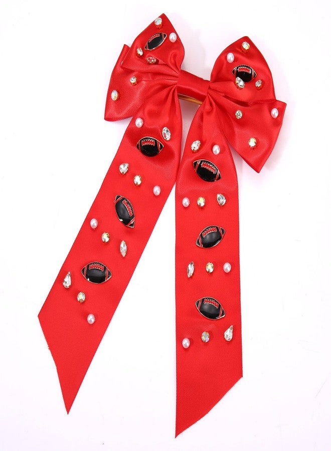 BSJELL Game Day Football Hair Bow Clips for Women Red Black Blue Spirit Hair Clips Sports Hair Bows Football Hair Accessories Game Day Outfit Party Favor (Red Black) - Image 3