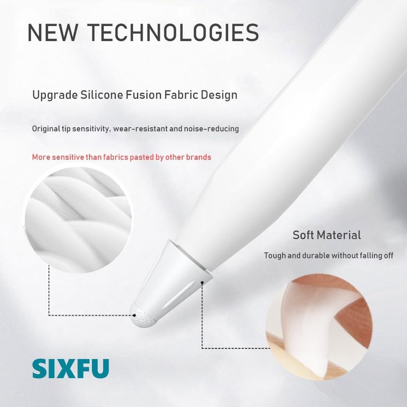 SIXFU Upgrade Covers for Apple Pencil Tips Suitable Paper-Like Screen Protector, Noise Reduction Accessories for Apple Pencil 2nd Generation/ 1st Gen/Pro/USB-C iPencil tip(6 PCS) - Image 3
