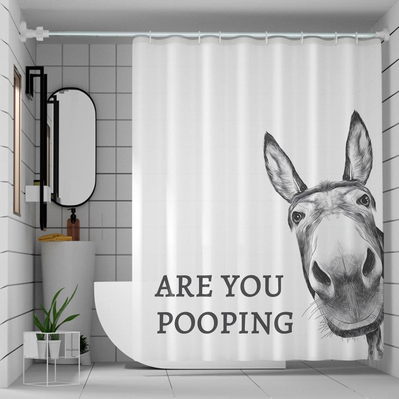 Mahrokh Funny Donkey Shower Curtain - Waterproof Fabric Shower Curtain Set for Bathroom Decor - are You Pooping Shower Curtain - Image 1