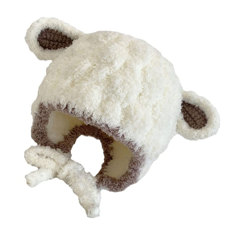 White Plush Winter Hat with Cartoon Ears Soft Breathable for Baby Toddler - Image 2