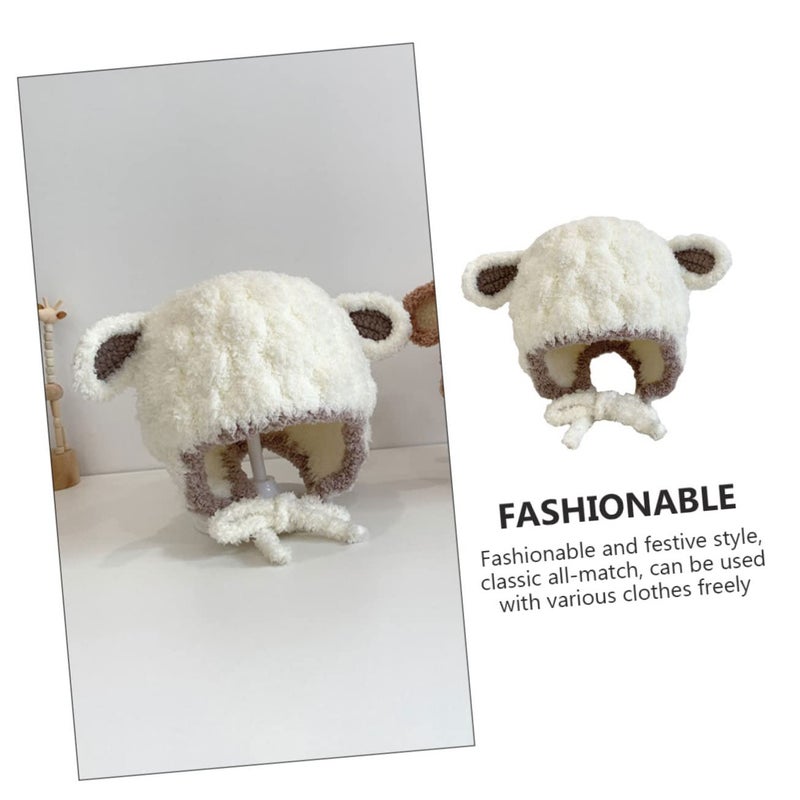 White Plush Winter Hat with Cartoon Ears Soft Breathable for Baby Toddler - Image 5