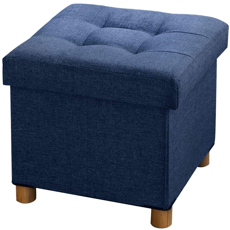 BRIAN DANY Small Ottoman with Storage Foot Stool Ottoman Storage Cube Foot Rest for Couch with Legs Navy Blue 15 x 15 x 15