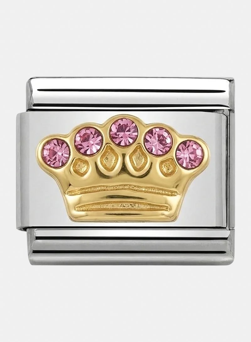 Pink Princess Crown- Silver Italian Charm
