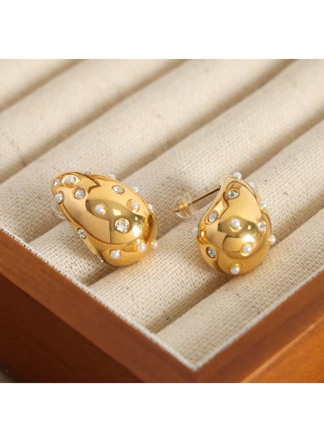 Shein Elegant Gold Drop Earrings 316L Stainless Steel – Sparkling Statement Earrings for Women – Anti Tarnish - Image 4