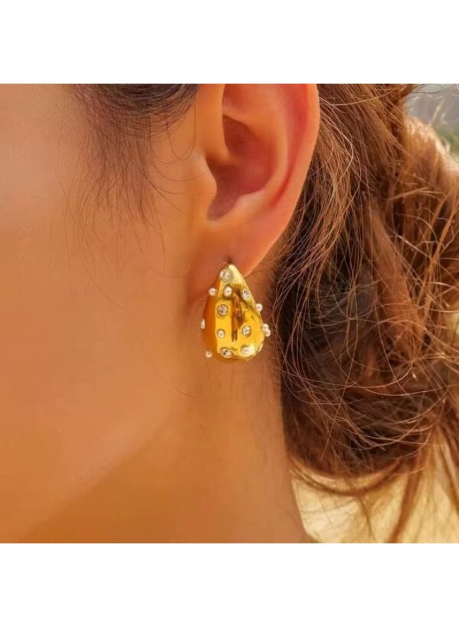 Shein Elegant Gold Drop Earrings 316L Stainless Steel – Sparkling Statement Earrings for Women – Anti Tarnish - Image 1