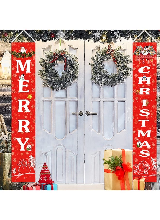 GOER GOER 72 Inch by 13 Inch Christmas Banner for Front Door,Hanging Banner for Christmas Party Decorations(Red&Snow)  - Image 2