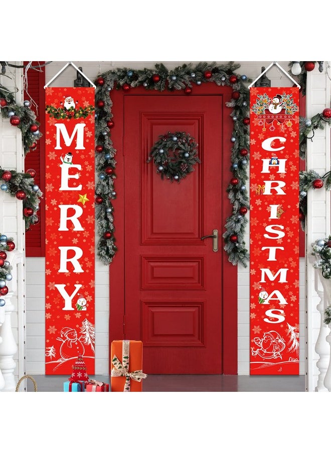 GOER GOER 72 Inch by 13 Inch Christmas Banner for Front Door,Hanging Banner for Christmas Party Decorations(Red&Snow)  - Image 1
