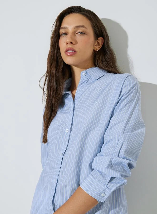 ستايلي Blue Striped Long Sleeves Shirt