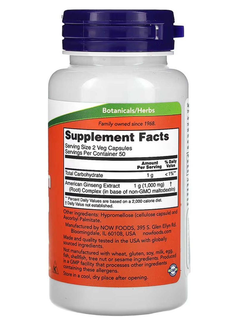 now American Ginseng Extract, 100 Veg Capsules (500 mg per Capsule) - Image 2
