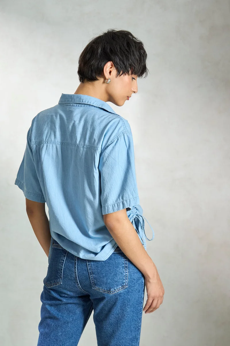 فيرجيو Cotton Denim Vacation Drawstring Shirts for Women