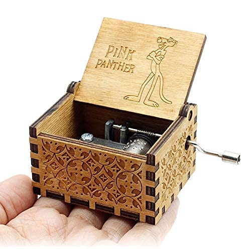 EITHEO Wooden Uniq Carved Hand Crank Pink-Panther Theme Music Box - Image 1