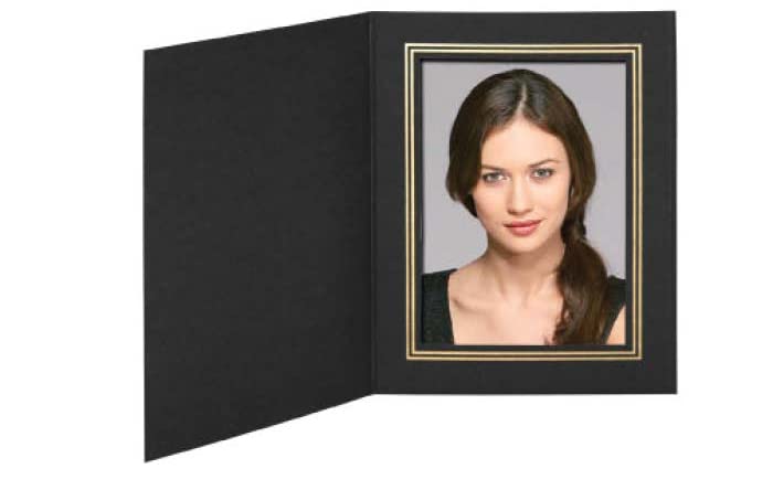 Malelo and Company MALELO AND COMPANY Pack of 100 5x7 Photo Folders Black with Gold foil trim Cardboard Picture Frame Paper Photo Frame Cards GreetingsInvitation Cards Special Events Graduation
